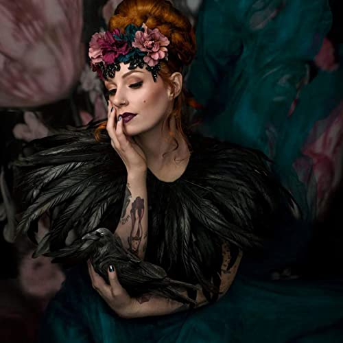 homelex gothic black natural feather cape shawl with choker collar