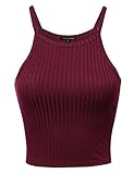 Women's Basic Ribbed Cropped Tank Top Burgundy M Size