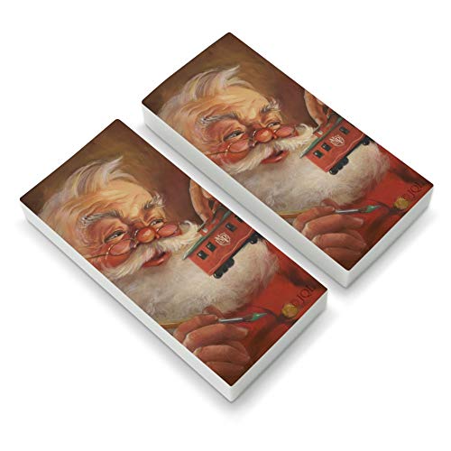 Christmas Holiday Santa Painting Toy Train Caboose Eraser Set of 2