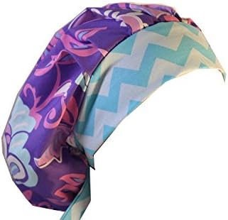 Scrub Hat Chemo Cap Bouffant Style MANY Color Options Available (Lilac Purple Blue Floral)