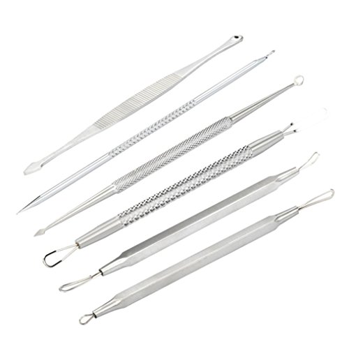 Veepola 6Pcs Stainless Double-head Blackhead Facial Acne Spot Pimple Comedone Remover Extractor Tool