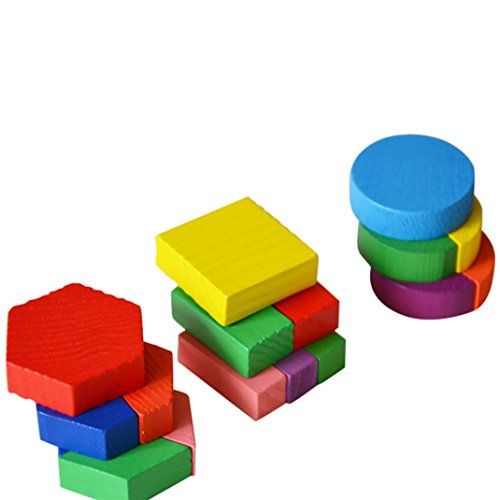 kaifongfu Educational Toy,Kids Baby Wooden Geometry Building Blocks Puzzle Early Learning Educational Toy (A) - Thumbnail 2