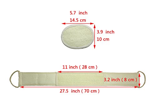 Loofah Exfoliating Back Scrubber For Shower, Double Side Scrubbing Strap, Body Bath Sponge with 100% Natural Luffa, Back Washer for Men and Women