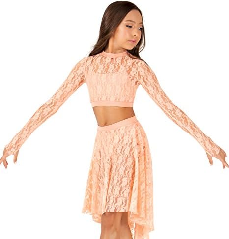 Girls Mock Neck Lace Long Sleeve Crop Top,ING56REDL,Dark Red,Large