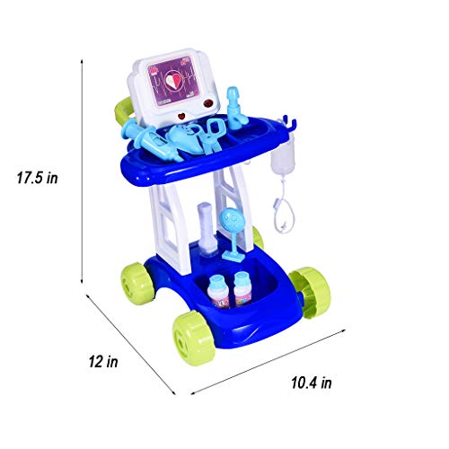 Kids Toys Doctor Kit | Toddlers 2-Tier Doctor Cart Pretend Play Set with Circulating Water Outlet and Medical Accessories Kit Stethoscope Toys | Educational Doctor Toy for Boys Girls (Blue)