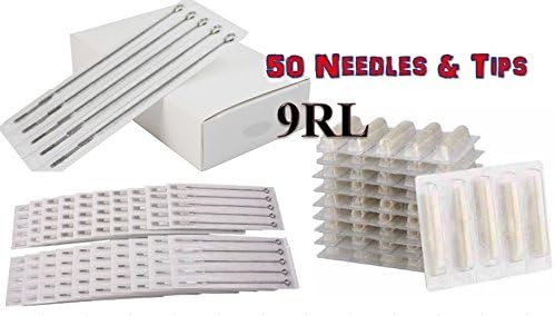50 Pieces Disposable Assorted Sterilize Tattoo Needles and Tips 9RL