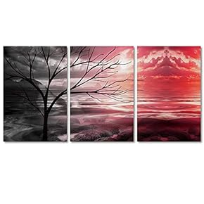 Canvas Wall Art Colorful Abstract Cloud Tree Painting Artwork for Home Prints Framed - 16"x24" x 3 Panels