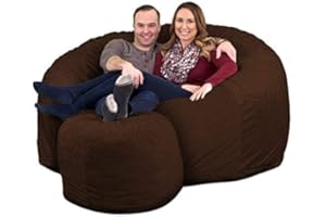 ULTIMATE SACK 6ft Bean Bag Chair & Footstool, Oversize Bean Bag Chair for Adults, Comfy Chair Bean Bag Couch Lounge Sofa Loveseat Furniture | Brown Suede