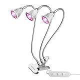 Grow Light, 15 W Triple Heads LED Grow Lamp UV Plant Light, Full Spectrum 360 Swivel Gooseneck Individual Switch Control, for Seed Starting, Flower Blooming, Fruiting (Non-Dimmable)