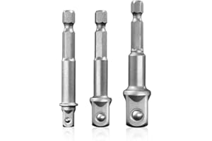 BOEN Impact Grade Socket Adapter Set, 3-PCS Drill Bit Adapter with Bit Holder, Sizes 1/4", 3/8", 1/2", 1/4-Inch SAE Hex Shank