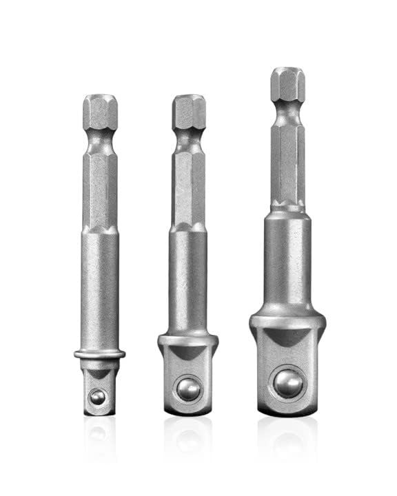 Photo 1 of BOEN Impact Grade Socket Adapter Set, 3-PCS Drill Bit Adapter with Bit Holder, Sizes 1/4", 3/8", 1/2", 1/4-Inch SAE Hex Shank, Cr-V, for Cordless Drill & Screwdriver, Power Drill & Driver