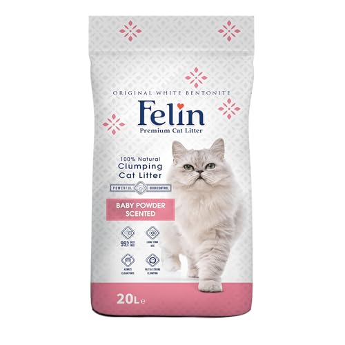 Teo Premium Pet Supplies Cat Litter 100% Natural Bentonite, Clumping 99.5% Dust Free, Forever Fresh, Pet-Friendly, Fighting with Odors Baby Powder Scented (20 L)