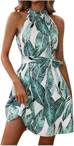 Dynvernal Dress for Women Sleeveless Mini Short Dress Round Neck Tropical  Dress Beach Casual Women's Dresses with Tie Waist, S price in UAE | Amazon  UAE | kanbkam
