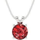 Clara Pucci 14K White Gold Plated Solitaire 18" Box-Chain Necklace - Sterling Silver 1ct Round Cut Garnet Pendant