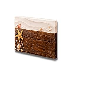 Canvas Prints Wall Art - Summer Concept with Sandy Beach, Shells and Starfish | Modern Wall Decor/Home Decoration Stretched Gallery Canvas Wrap Giclee Print & Ready to Hang - 12" x 18"