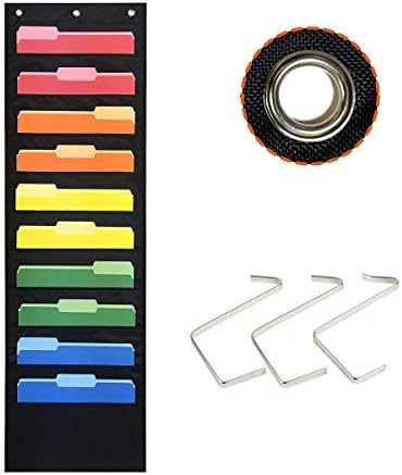 Storage Pocket Chart -Hanging Wall File Organizer with 10 Pockets and 3 Hangers for Home Organization School Pocket Chart Office Bill Filing (10 Pockets Storage Pocket Chart)