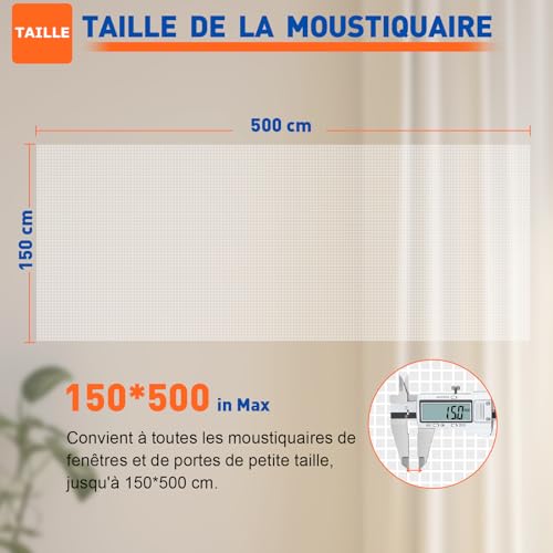 HOFUDON Upgraded Mosquito Net Window 150 x 500 cm, Fiberglass | Roll of Mosquito Net, Durable Fibre, Anti-Insect Netting, Adjustable, Easy to Install, for Doors, Windows, Garden – White