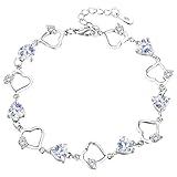 EleQueen 925 Sterling Silver CZ Love Heart of Ocean Titanic Inspired Tennis Bracelet, 7.2"+1.2" Extender