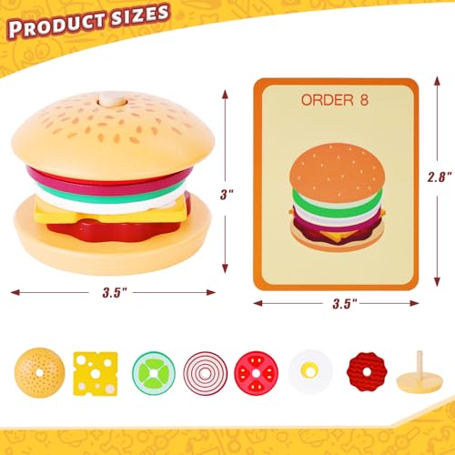 LovesTown Wooden Stacking Toys, Burger Stacking Toys Montessori Toys for Kids Educational Preschool Learning Toys for Boys Girls Birthday Gifts