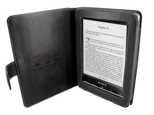 Navitech Black Genuine Napa Leather Flip Open 6 Inch Book Style Carry Case / Cover & Reading Night Light/ Warm Light For The Sony PRS T1 And T2 Touch e-Reader DeviceTM