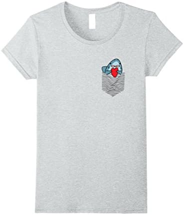 Womens Funny Shark in a drawn "pocket" Nature Lover Casual T-Shirt Medium Heather Grey