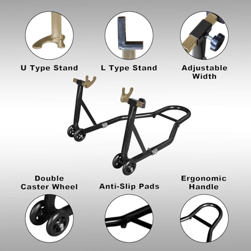 L&E HELEE Motorcycle Stands, 500KG Capacity Front Rear Wheels Lift Combo with U L Adjustable Swingarm Spool, Heavy Duty Paddock Stands for BMW Suzuki Yamaha Honda Kawasaki, Black