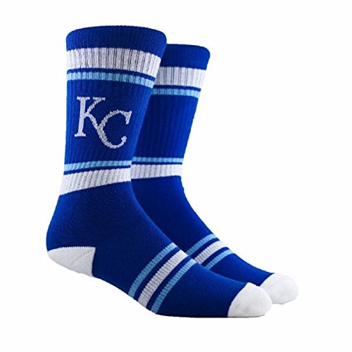 PKWY MLB Stripe Crew Socks (Several Teams Available) - Size Large Fits 6-12 (KC Royals, Medium)