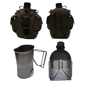 Diverse Feldflasche mit Molle Flaschentasche Coyote, Kocher und passendem Feldflaschenbecher