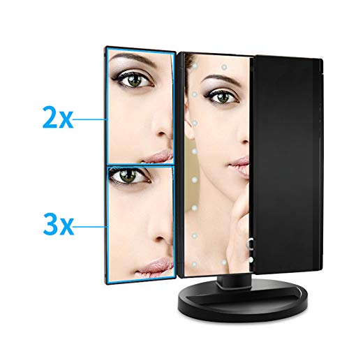 Fold Lighted Vanity Makeup Mirror,Touch Screen Magnification Mirror For Tabletop And Travel Makeup Mirror,Two Power Supply,Square,Black