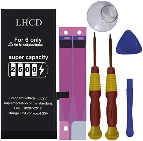 LHCD New Battery for iPhone 6, 2500mAh High Capacity Li-ion Replacement Battery, Professional Full Set Repair Tool Kits and Instruction -[2 Year Warranty]