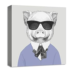 Canvas Wall Art Animal in Home Dress Painting Artwork for Home Prints Framed - 12x12 inches