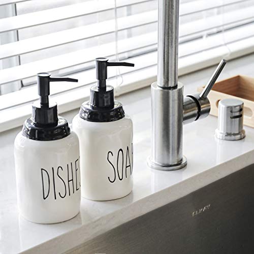 Truly Lou Farmhouse Soap Dispenser, Refillable White Ceramic Bottle