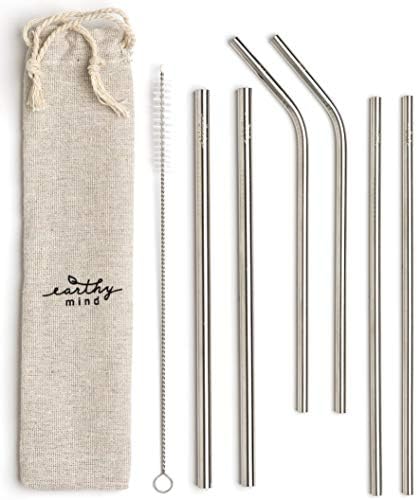 Premium Quality Stainless Steel Drinking Straws | Variety Pack of 6 with Free Travel Case & Cleaning Brush | Straight & Bent, Plus Wider Straws for Smoothies & Blended Drinks
