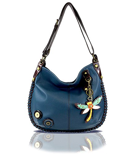 CHALA Crossbody Handbag, Hobo Style, Casual, Soft, Shoulder or Crossbody (Dragonfly-Navy Handbag)