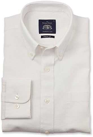 Savile Row Men's White Linen-Blend Classic Fit Button-Down Casual Shirt XL Tall
