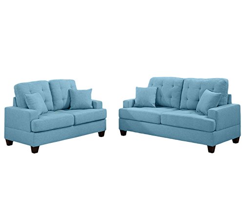 Poundex F6502 Bobkona Oleta Sofa and Loveseat, Blue