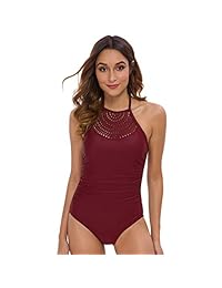 Dixperfect Traje de baño de una pieza con corte láser y cuello alto para dama