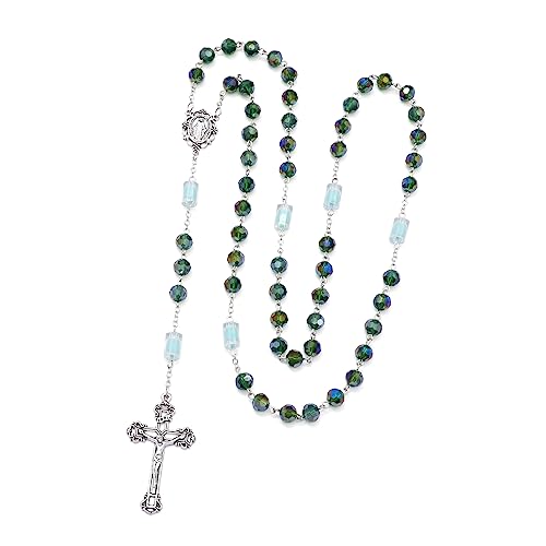 Komi Green Rosary Beads Catholic for Women - Crystallized Glass Beads Rosary Necklace with Jewelry Box