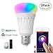 2Pack Smart Bulb Compatible with Alexa,Google Home,Wifi Smart Light Bulb,Dimmable,Timer Switch,Multicolored,No Hub Required,Remote Control,Scene Mode,Wake Up Lights Function