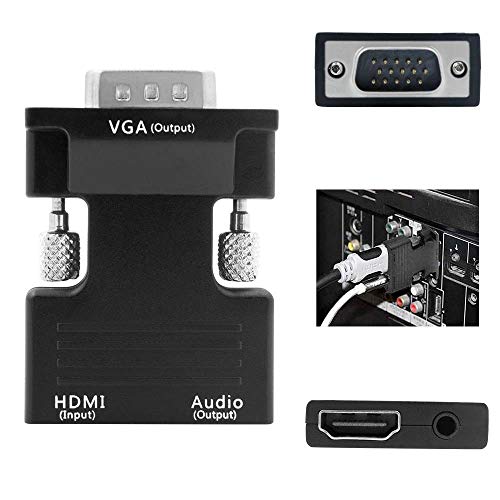 HUACAM 1080P Female HDMI to VGA Male Converter Adapter Dongle - 3.5mm Stereo Audio - for TVs, Speakers, Computers, Laptops, Gaming Consoles, Notebooks, Blu-ray DVD Players & More - Thumbnail 2