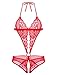 ADOME Women Lingerie Deep V Halter Lace Babydoll Mini Bodysuit, Style1-red, Large