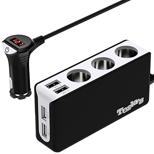 Tesla's 3Socket Cigarette Lighter Adapter, 120W 12V/24V Power DC