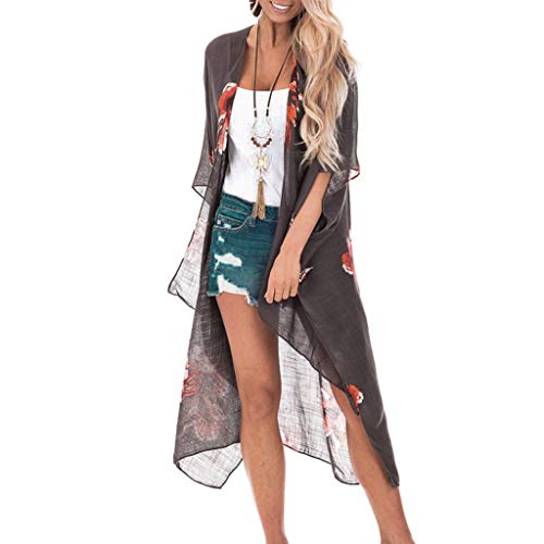 DONTAL Womens Ladies Floral Print Cardigan Long Blouse Loose Tops Long Outwear Cover Up Black