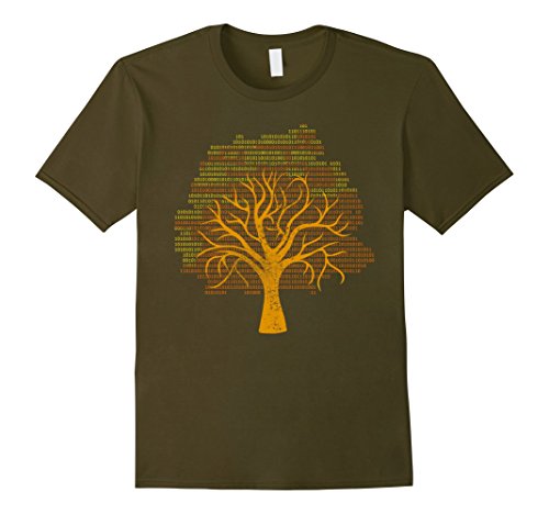 Mens Binary Tree Computer Coding T-Shirt Large Olive