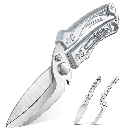 Dream Reach Kitchen Poultry Shears - Heavy Duty Detachable Meat Cutting Scissors with Serrated Edge Cooking Scissors for Thanksgiving Silver