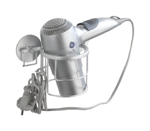 WENKO 18844100 Turbo-Loc hair dryer holder matt aluminum - extra lightweight, fixing without drilling, Aluminum, 5.9 x 4.3 x 4.5 inch, Matt