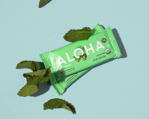 ALOHA Organic Plant Based Protein Bars |Chocolate Mint | 12 Count, 1.9oz Bars | Vegan, Low Sugar, Gluten Free, Paleo, Low Carb, Non-GMO, Stevia Free, Soy Free