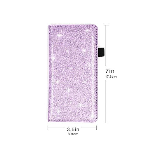 Menesia Purple Glitter Leather Checkbook Cover for Men & Women RFID Check Book Holder Wallet