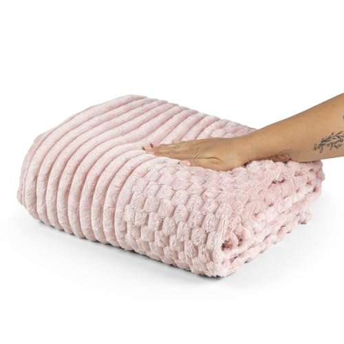 Cobertor Grosso Toque Aveludado Ultra Soft 280grs 3D Relevo Manta Macio e Quente (Casal, Zurique Rosa)
