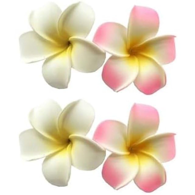 4 Pcs 7cm White and Pink Hawaiian Frangipani Plumeria Foam Head Flower Party Beach Hair Clip Hair Clips Clips and Barrettes
